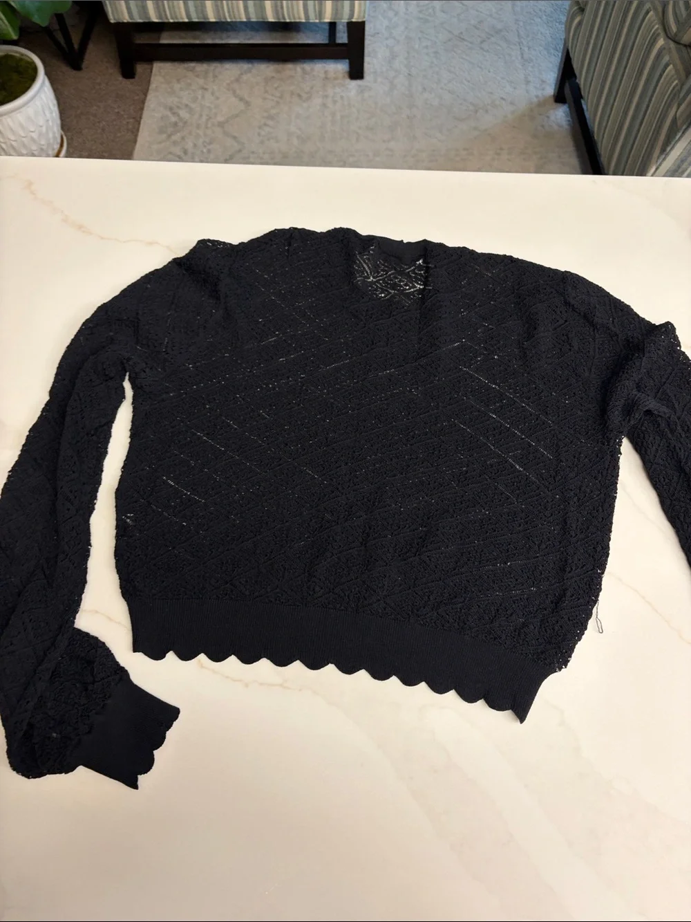 Zara Black  Lace Knit Long-Sleeve Top - Ladies